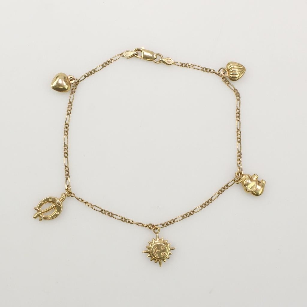 14k ITALY Yellow Gold Charm Figaro Bracelet Or Anklet 9 in